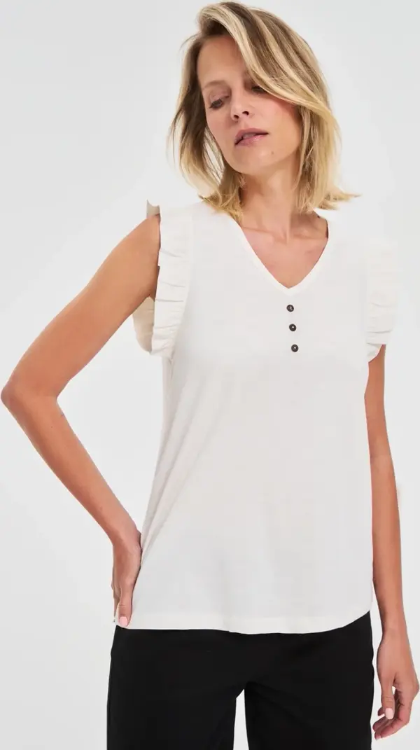 Marisse Marisse White Blouse With Ruffles On The Shoulders