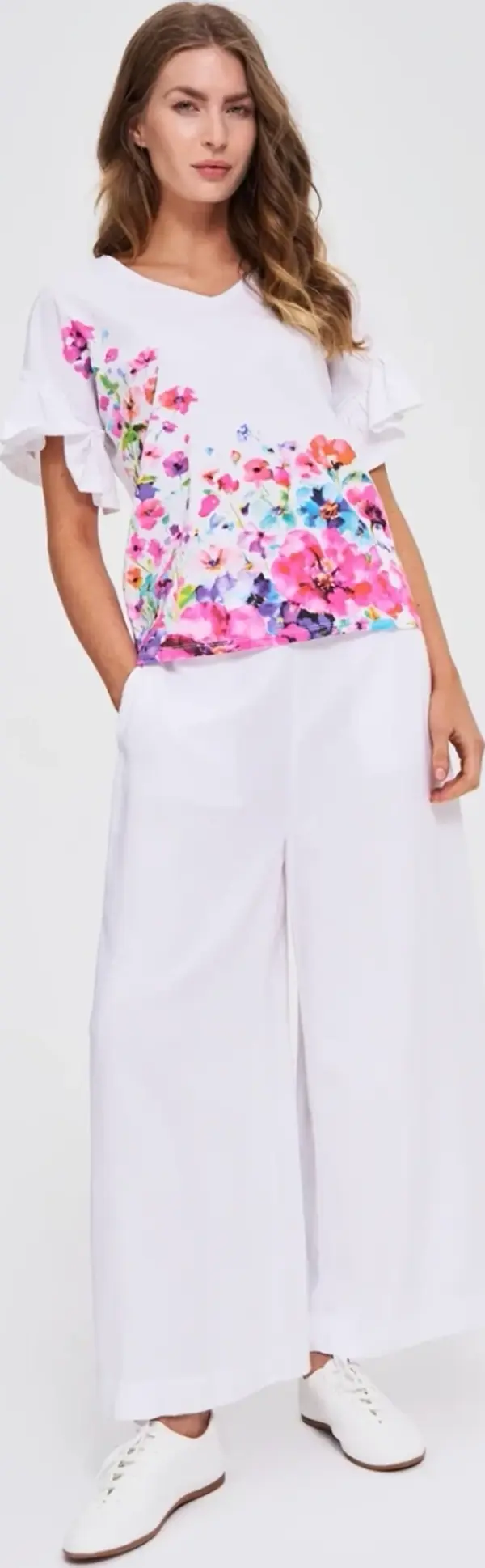 Marisse Marisse White Floral Print Blouse