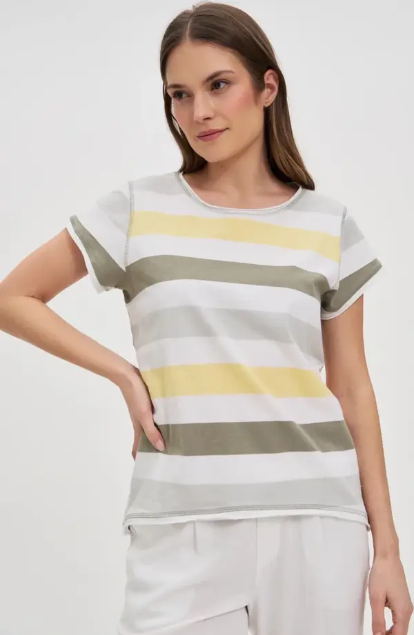 Marisse Marisse White Striped Cotton T-Shirt
