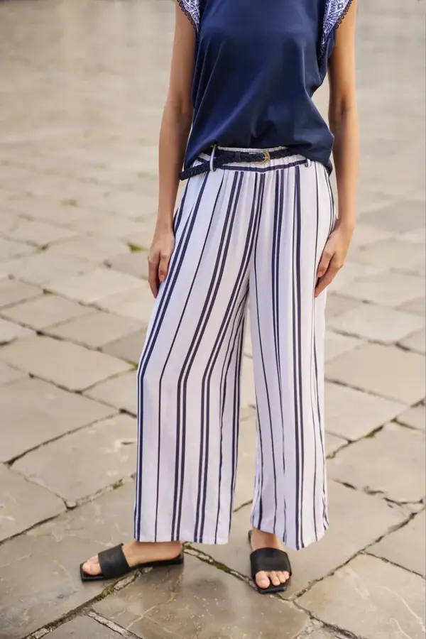 Marisse Marisse White Striped Viscose Trousers
