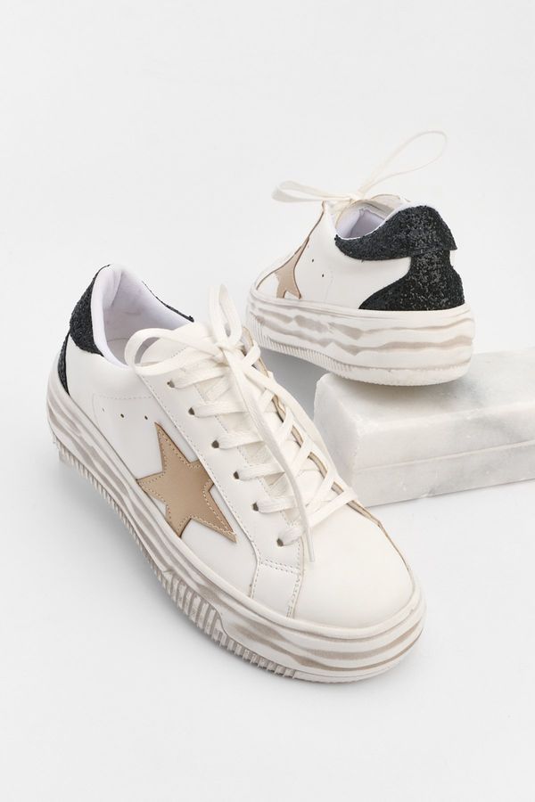 Marjin Marjin дамски маратонки дантела нагоре пайети детайл дебела подметка спортни обувки Zefar злато.