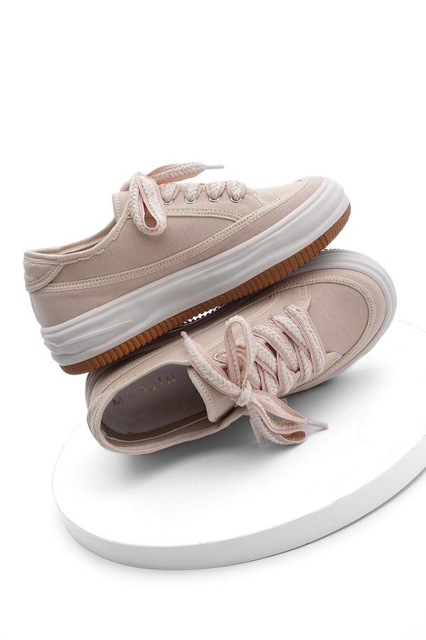 Marjin Marjin дамски маратонки висока подметка дантела нагоре плат маратонки Kotnel бежово.