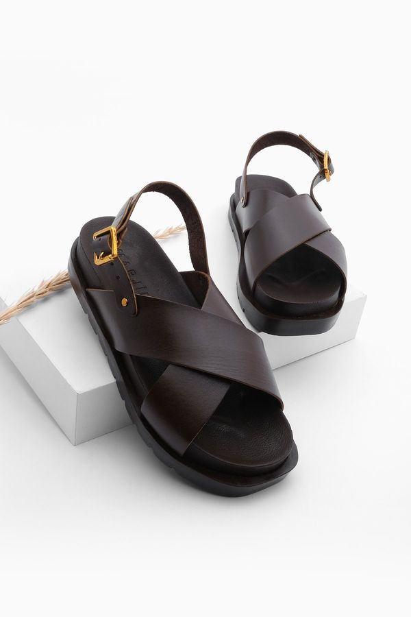 Marjin Marjin Women's Cross-Blade Daily Sandals Usre Brown