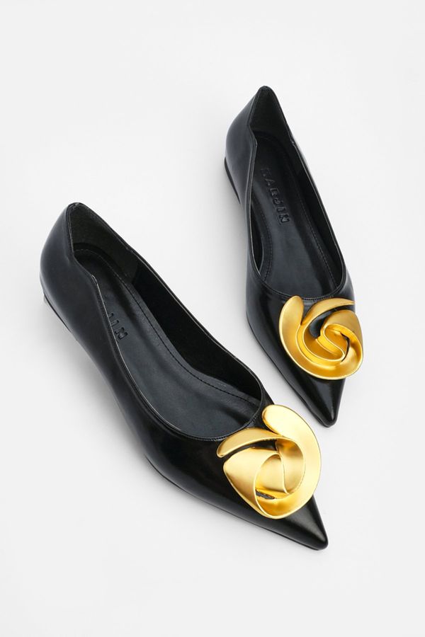 Marjin Marjin Women's Pointed Toe Buckled Ballet Flats Zenta Black