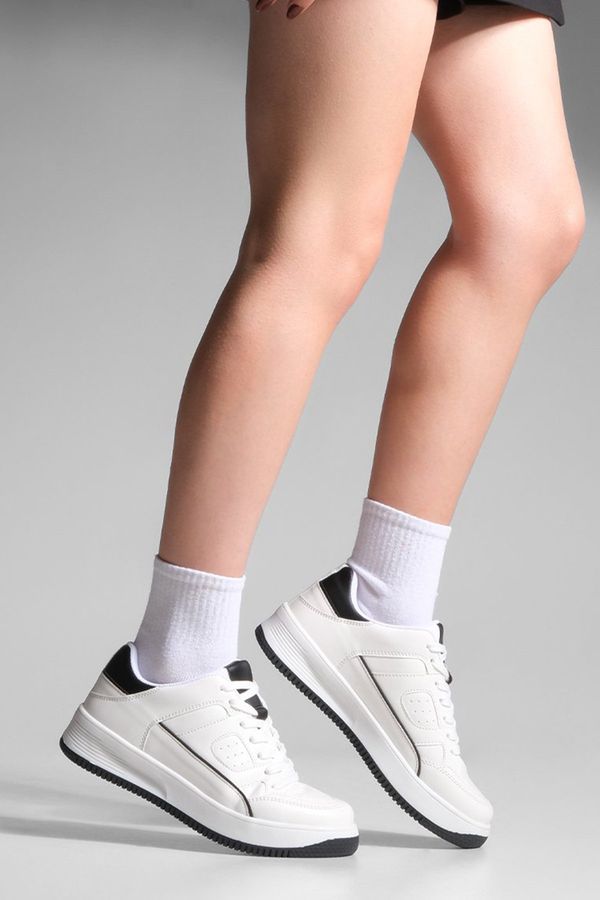 Marjin Marjin Women's Sneaker High Sole Lace-Up Sports Shoes Sitas White