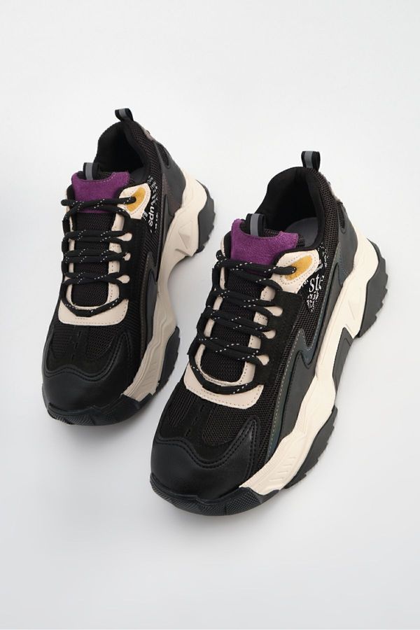 Marjin Marjin жените високо подметка маратонки дантела нагоре леопард подробно маратонки Desya черен.