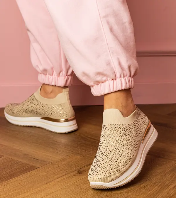 D/CEO marka niezdefiniowana Beige women's platform sneakers with rhinestones Luizet