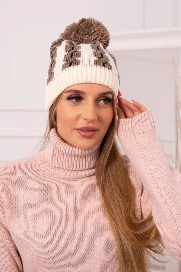 marka niezdefiniowana marka niezdefiniowana Cap with a pompom Rozalia K323 mocca+ecru