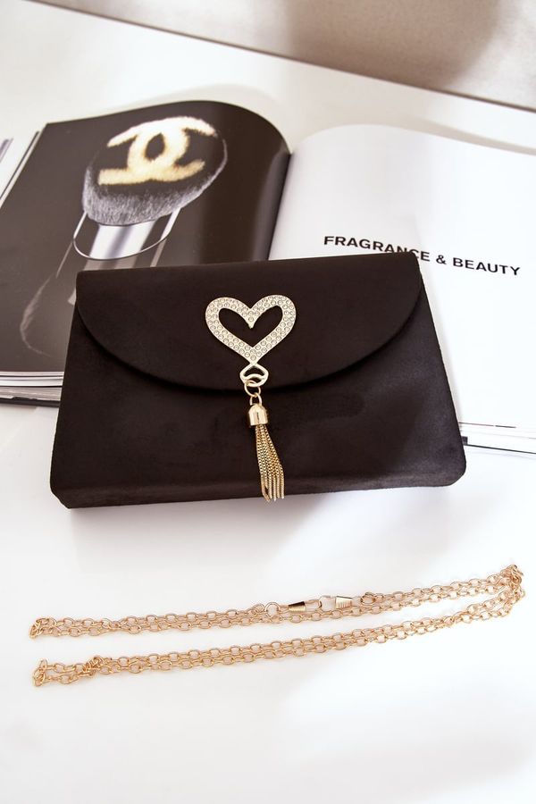 marka niezdefiniowana marka niezdefiniowana Чанта Клъч С Декоративно Сърце Еко Велур Черна Evilinas