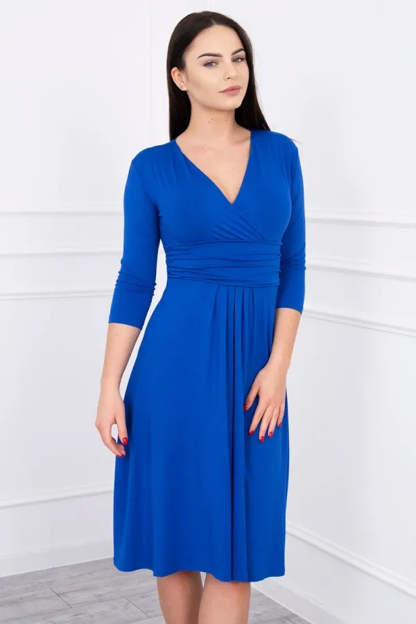 marka niezdefiniowana marka niezdefiniowana Dress with cut-off under the bust, 3/4 sleeves blue cornflower