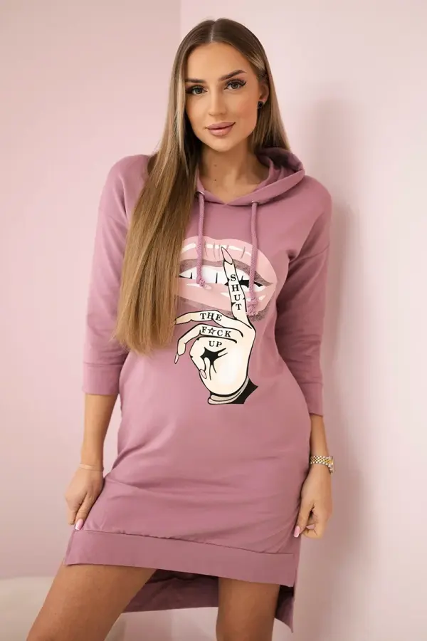 Kesi marka niezdefiniowana Dress with longer back and colorful print dark pink