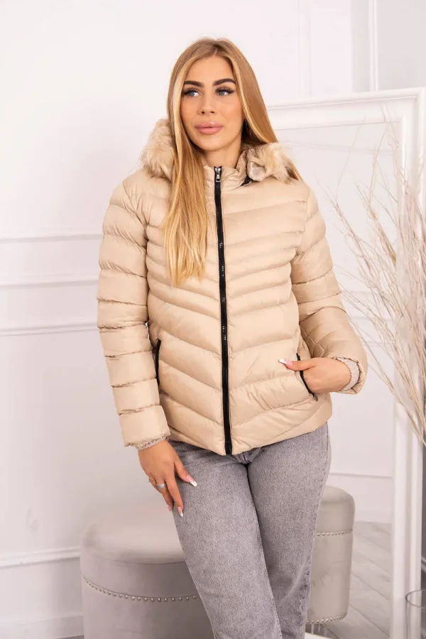 Kesi marka niezdefiniowana Quilted winter jacket with a hood beige