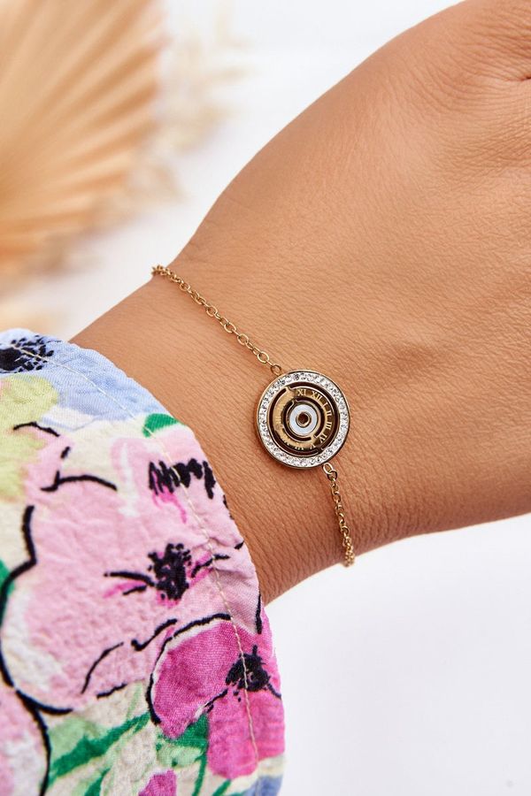 marka niezdefiniowana marka niezdefiniowana Стоманена гривна с кръг и златни циркони