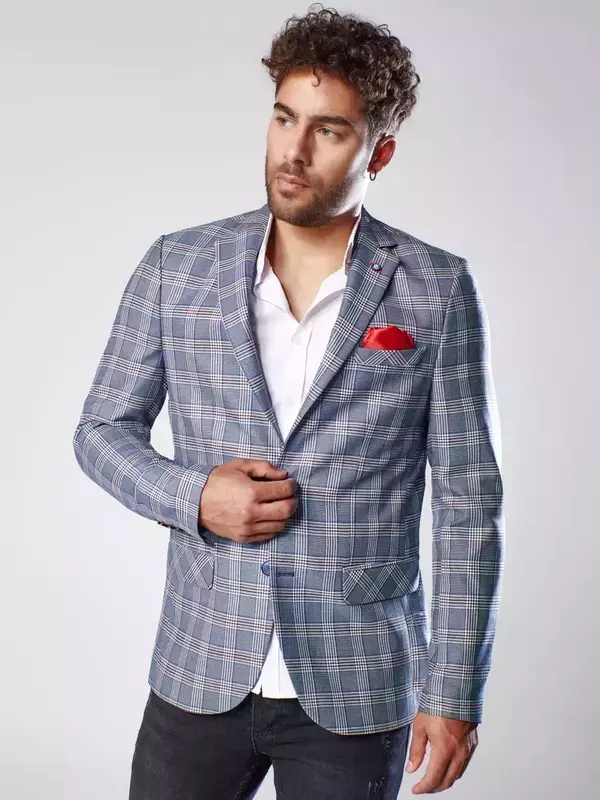 DStreet Marynarka męska w kratę granatowa Dstreet