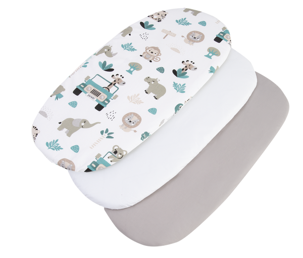 Medi Partners Medi Partners 3 – Pak – Fitted sheet for stroller – cotton – Mint Zoo – White – Gray