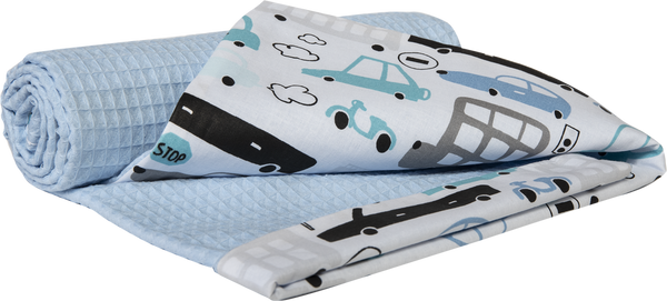 Medi Partners Medi Partners Blanket 75x100 cotton + cotton Waffle – Cars + blue waffle