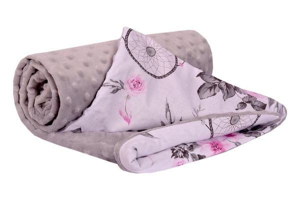 Medi Partners Medi Partners Blanket 75x100 cotton + minky – Dream catchers with flowers + gray minky