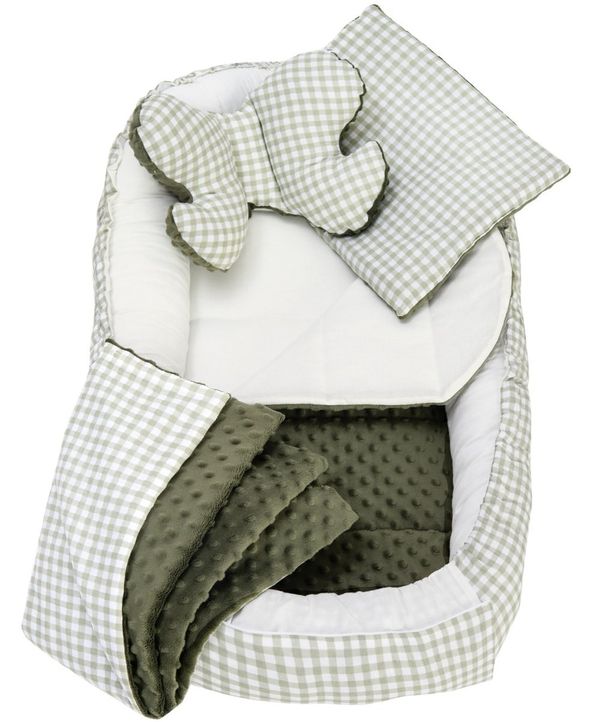 Medi Partners Medi Partners Cocoon in a 5-piece set (cocoon / insert / butterfly pillow / flat pillow / quilt 75x55) – Checkered + green Minky