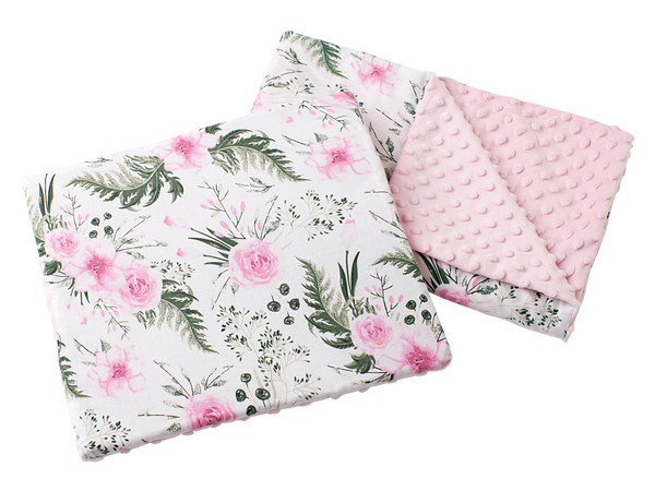 Medi Partners Medi Partners Quilt 55x75 + pillow 35x30 cotton + minky – Flowers + light pink minky