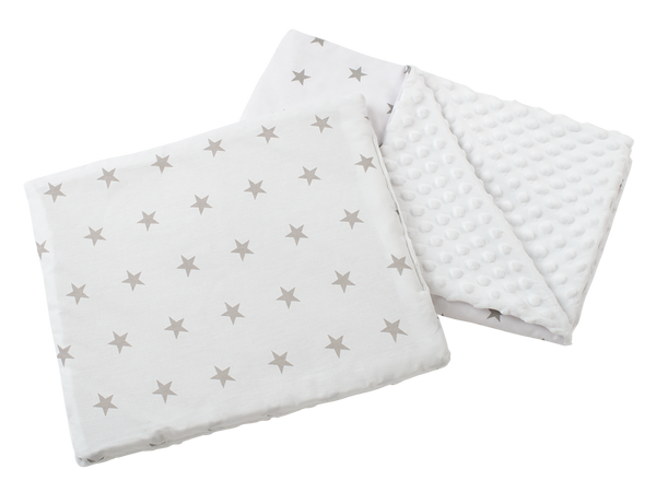 Medi Partners Medi Partners Quilt 55x75 + pillow 35x30 cotton + minky – Gray stars on white + white minky
