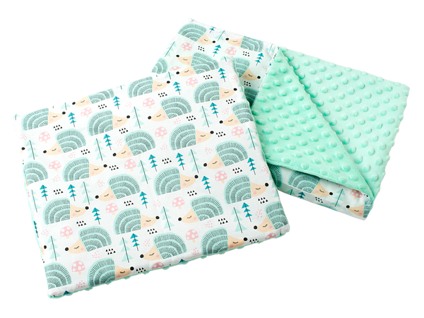 Medi Partners Medi Partners Quilt 55x75 + pillow 35x30 cotton + minky – Mint hedgehogs + minty minky