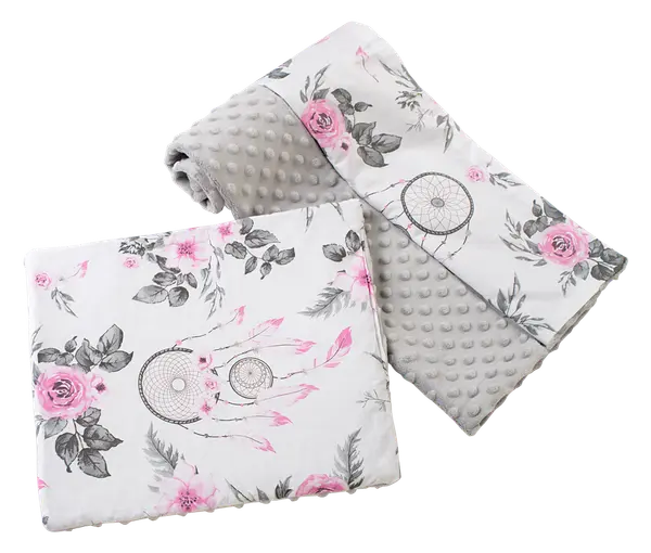Medi Partners Medi Partners Quilt 75x100 + pillow 35x30 cotton + minky – Dream catchers with flowers + gray minky