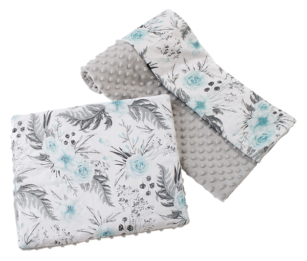 Medi Partners Medi Partners Quilt 75x100 + pillow 35x30 cotton + minky – Flowers + gray minky