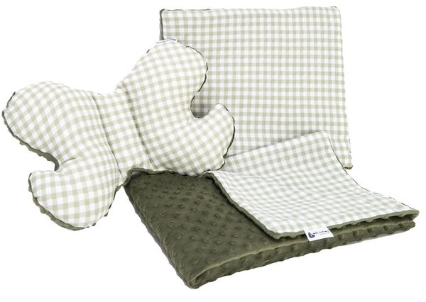 Medi Partners Medi Partners Set: Quilt with stroller pillow + butterfly – Checkered + green Minky