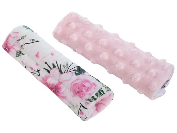 Medi Partners Medi Partners Stroller belt protectors (2 pcs.) cotton + minky – Flowers + pink minky