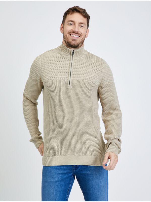 Blend Men's Beige Ribbed Sweater Blend - Men's