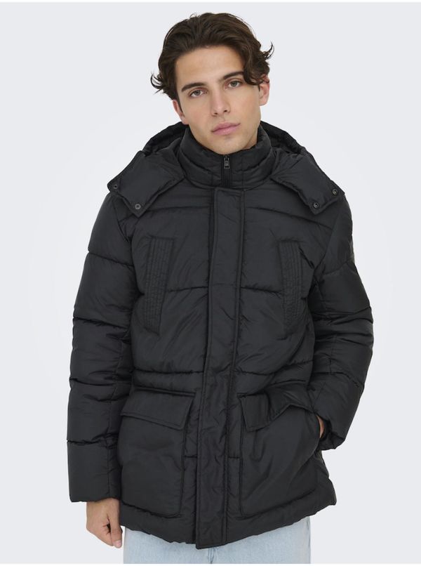 Only Men's Black Quilted Jacket ONLY & SONS Arwin - Men