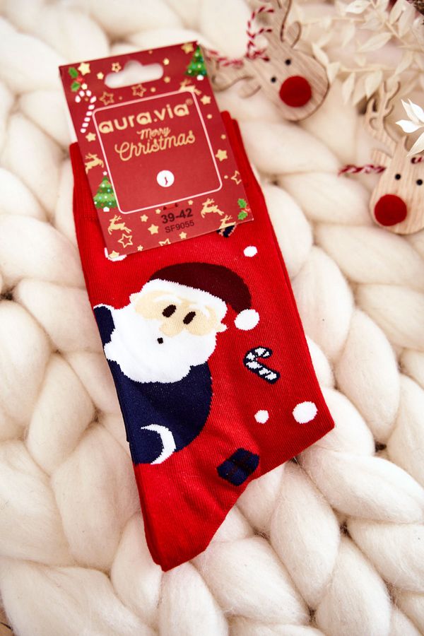 Kesi Men's Christmas Cotton Socks with Santa Claus and Reindeer Red