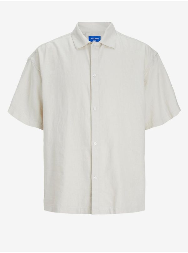 Jack & Jones Men's Cream Linen Shirt with Short Sleeves Jack & Jones Faro - Men's