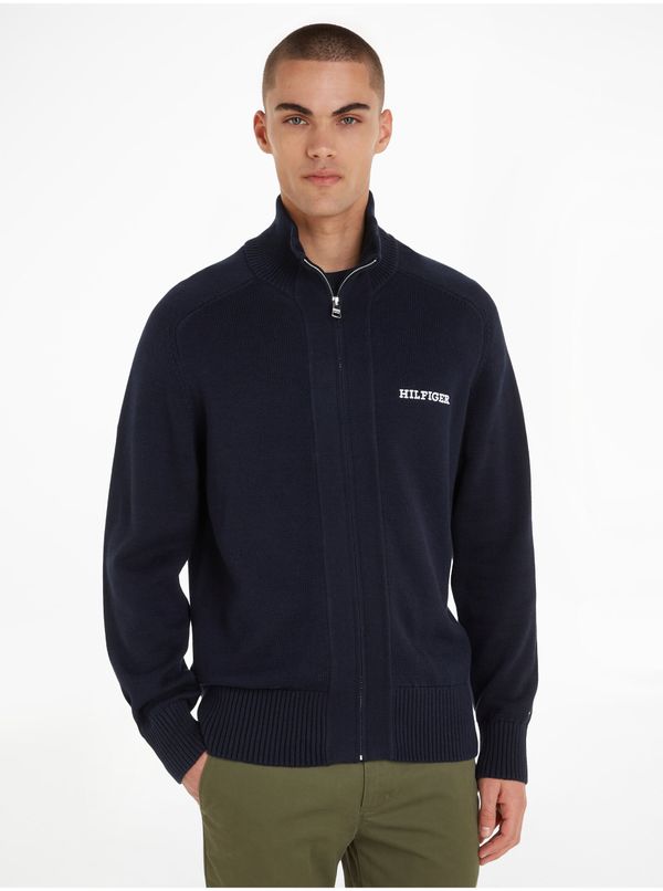 Tommy Hilfiger Men's Dark Blue Sweater with Zipper Tommy Hilfiger Monotype Chunky - Men's