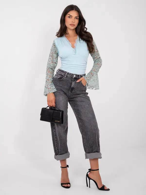 Italy Moda Ментов боди с дантелени ръкави