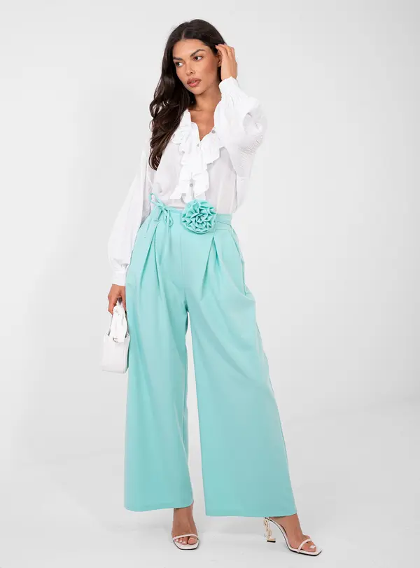 RUE PARIS Ментов панталон с флорални детайли