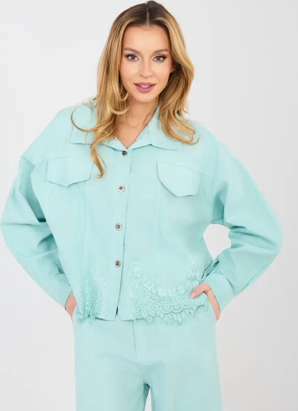 RUE PARIS Ментово дънково яке с дантела