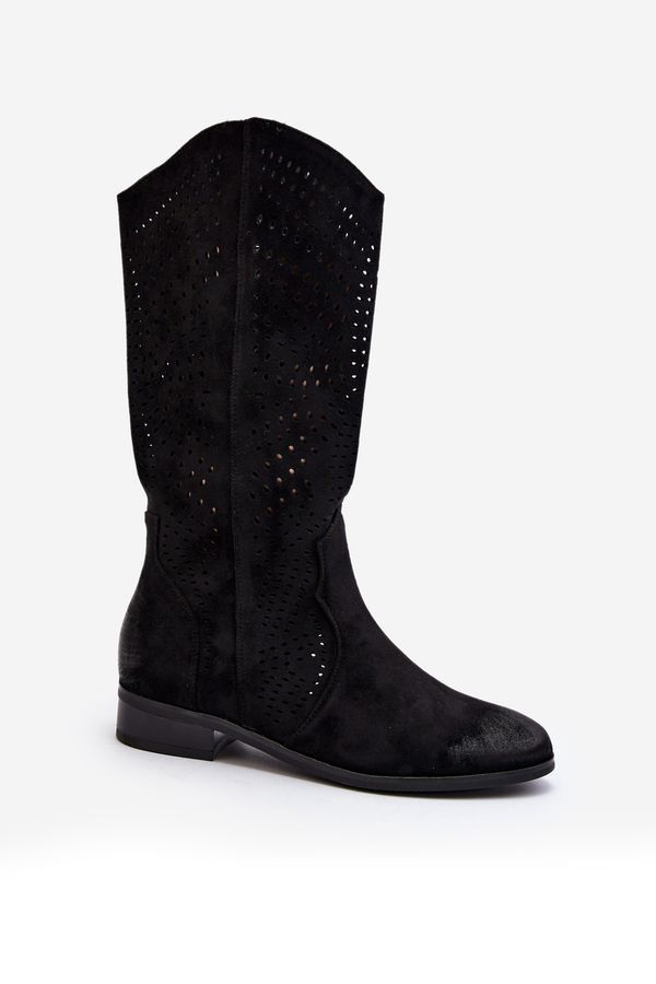 Kesi Mid-calf openwork boots black Kleorelia