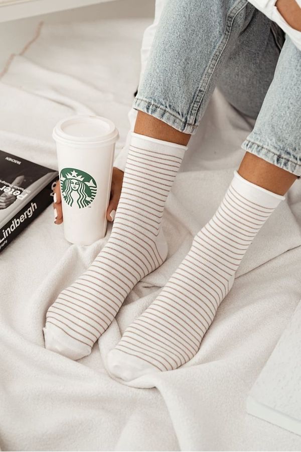 Milena Milena Дамски Безпрепятствени Чорапи С Тънки Ленти Екру