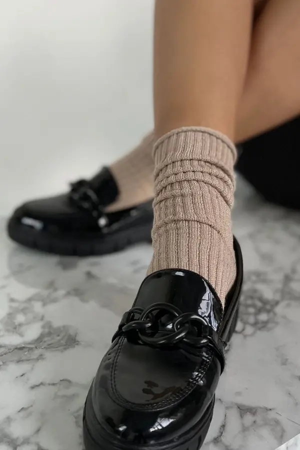 Milena Milena Дамски чорапи без налягане с райе с lurex бежови
