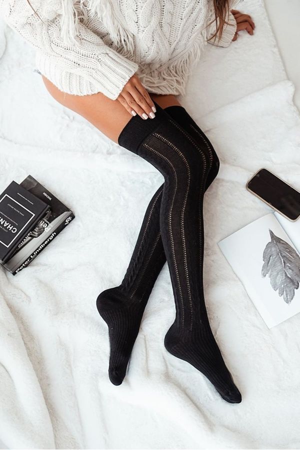 Milena Milena Дамски чорапи до коляното с ажурна плитка черни