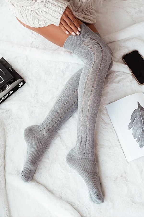 Milena Milena Дамски Чорапи До Коляното С Плетка Сиви