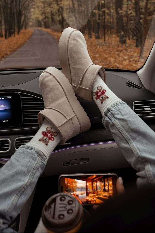 Milena Milena Дамски чорапи Мечо в суитчър Бяло