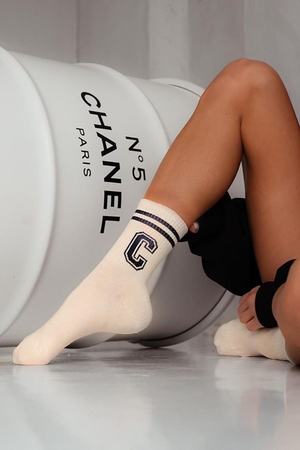 Milena Milena Дамски Чорапи С Ленти И Буква C Ecru