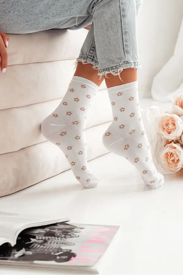 Milena Milena Дамски Чорапи С Малки Цветя Бели