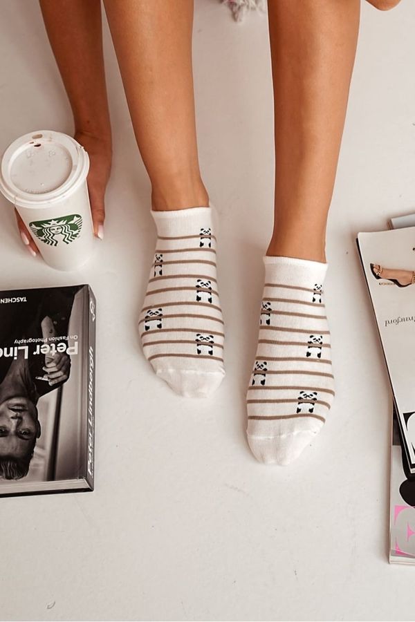 Milena Milena Дамски Къси Чорапи Памук Панди И Ленти Екру