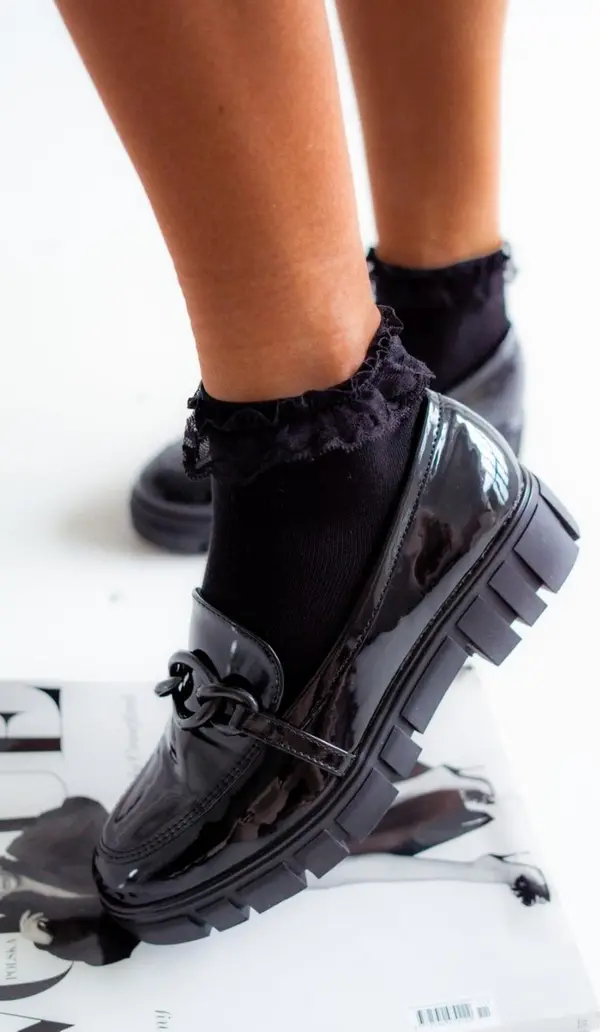 Milena Milena Дамски Памучни Чорапи С Дантела Черни