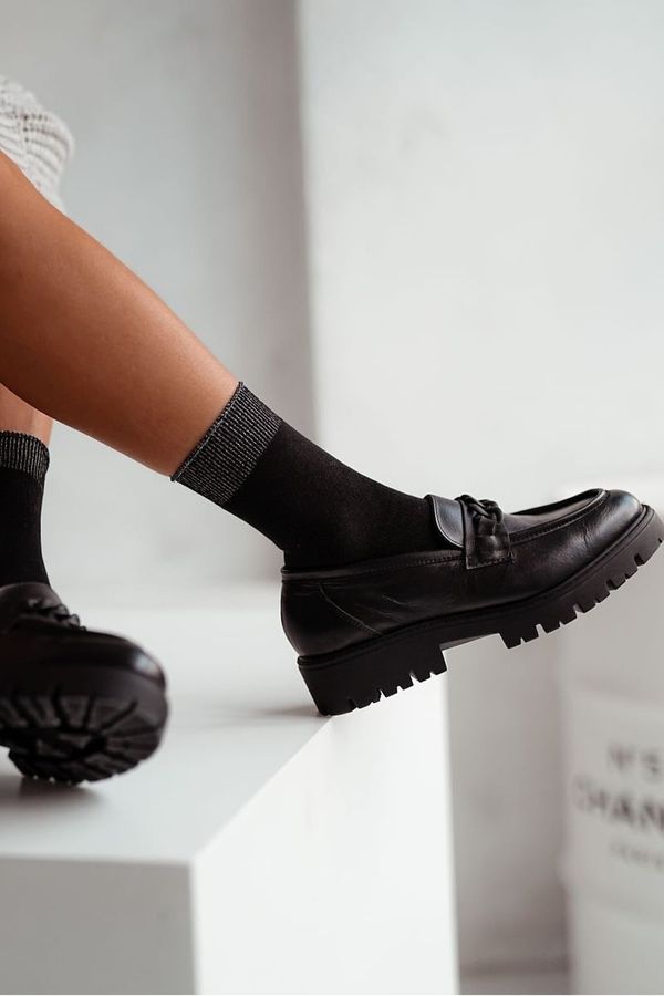 Milena Milena Дамски Памучни Чорапи С Лурексово Ластик Черни