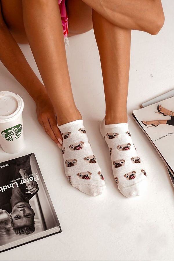 Milena Milena Дамски Памучни Чорапи С Мопс Ecru