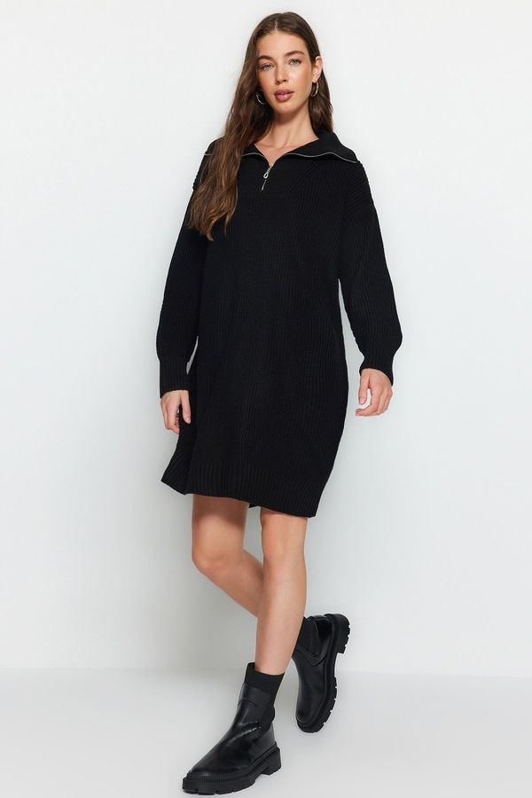 Trendyol Модерен черен мини пуловер с цип рокля